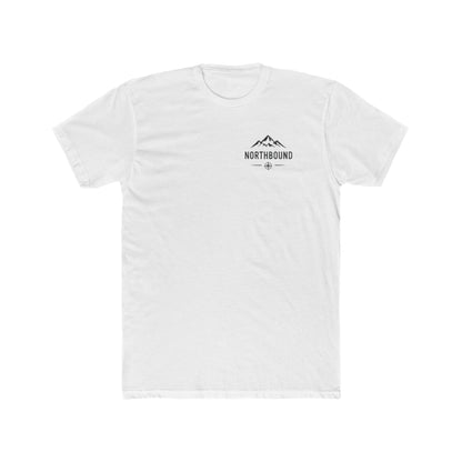 White t-shirt with text design on a white background