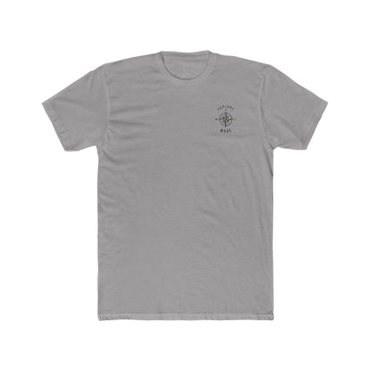 A light gray crewneck t-shirt with a small black compass graphic and the words 'Explore More' printed on the left chest, displayed on a solid white background.